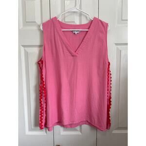 Proud Poppy Pink Linen Blend Ric Rac Accent Top Size 14